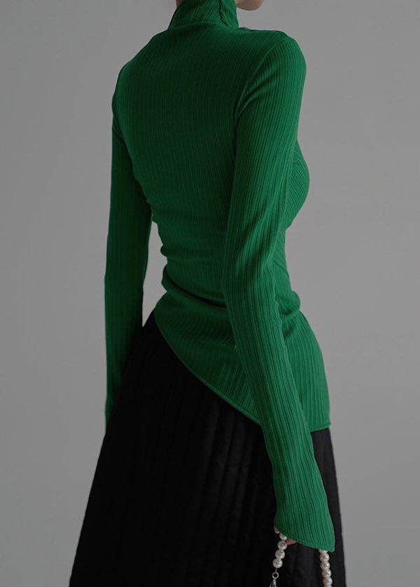 Green Striped Patchwor Side Open Knit Sweater - Image 4