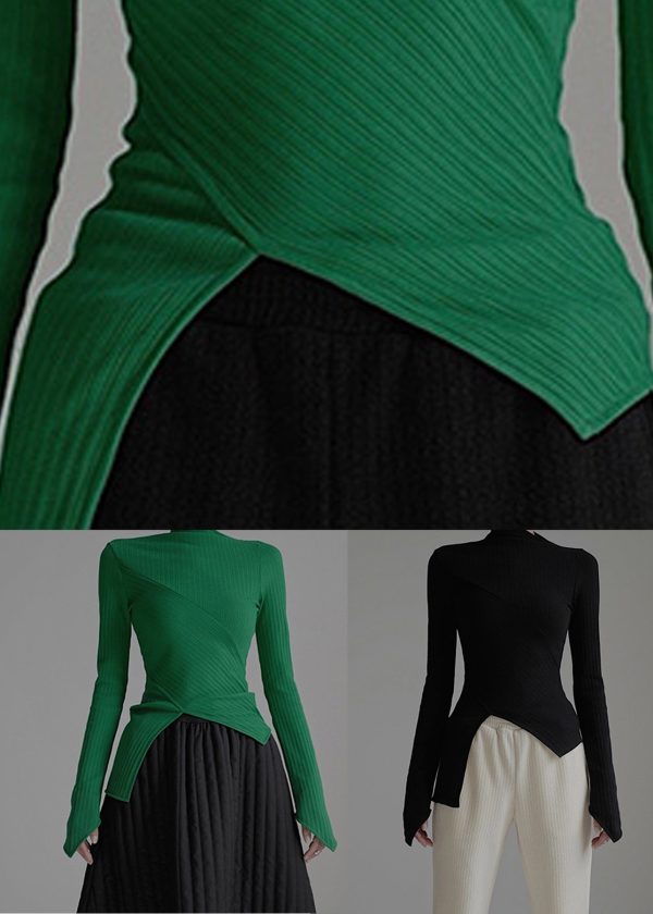Green Striped Patchwor Side Open Knit Sweater - Image 5