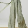 Green Tie Dye Linen Straight Pants Elastic Waist Spring