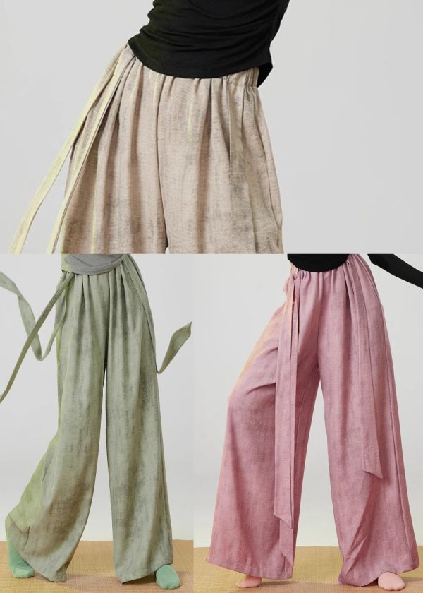 Green Tie Dye Linen Straight Pants Elastic Waist Spring - Image 5