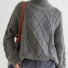 Grey Cozy Cable Cashmere Sweaters Turtleneck Spring