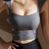 Grey O-Neck Hollow Out Yoga Tank Tops