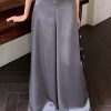 Grey Thin Silk Summer Wide Leg Pants High Waist