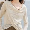 Handmade Beige Asymmetrical Ice Silk Knit Shirt Spring