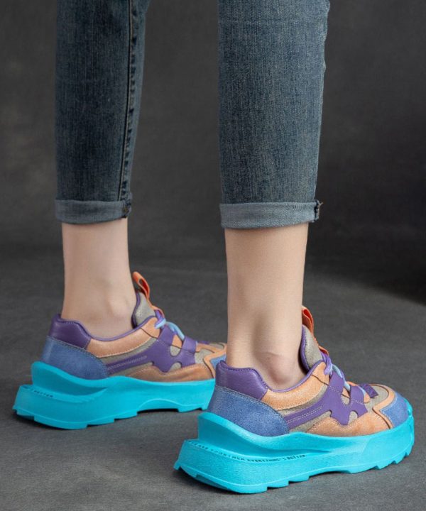 Handmade Blue Lace Up Cowhide Leather Loafers Shoes - Image 5
