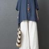 Handmade Blue Linen Cotton low high design Shirt Top