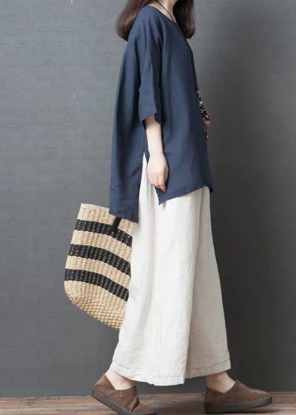 Handmade Blue Linen Cotton low high design Shirt Top - Image 4