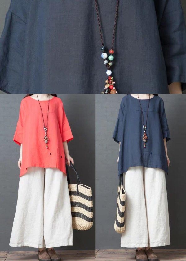 Handmade Blue Linen Cotton low high design Shirt Top - Image 5