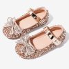 Handmade Champagne Bow Zircon Girls Buckle Strap Flat Shoes
