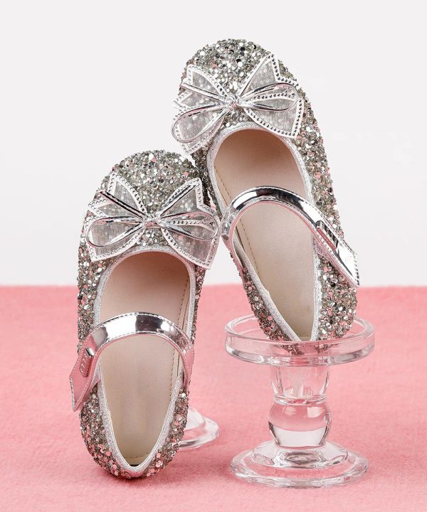 Handmade Champagne Bow Zircon Girls Buckle Strap Flat Shoes - Image 2