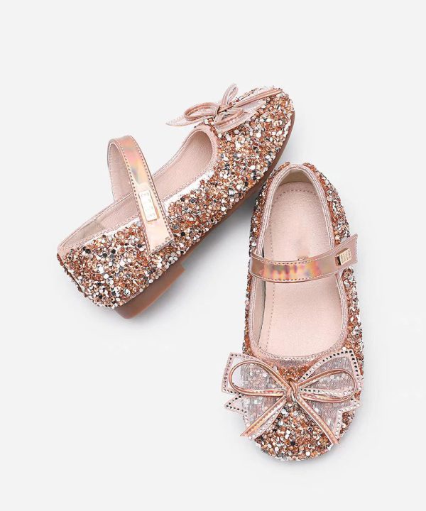 Handmade Champagne Bow Zircon Girls Buckle Strap Flat Shoes - Image 3