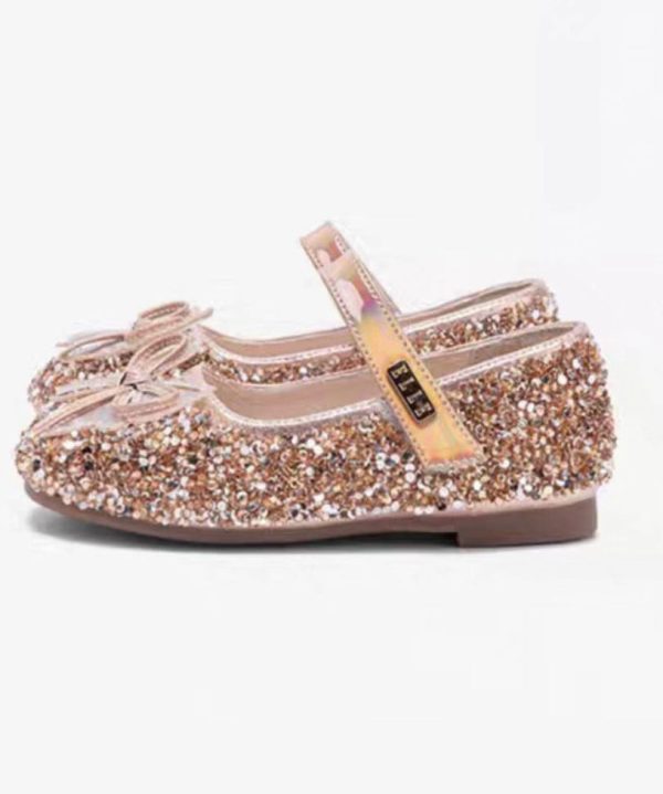 Handmade Champagne Bow Zircon Girls Buckle Strap Flat Shoes - Image 5