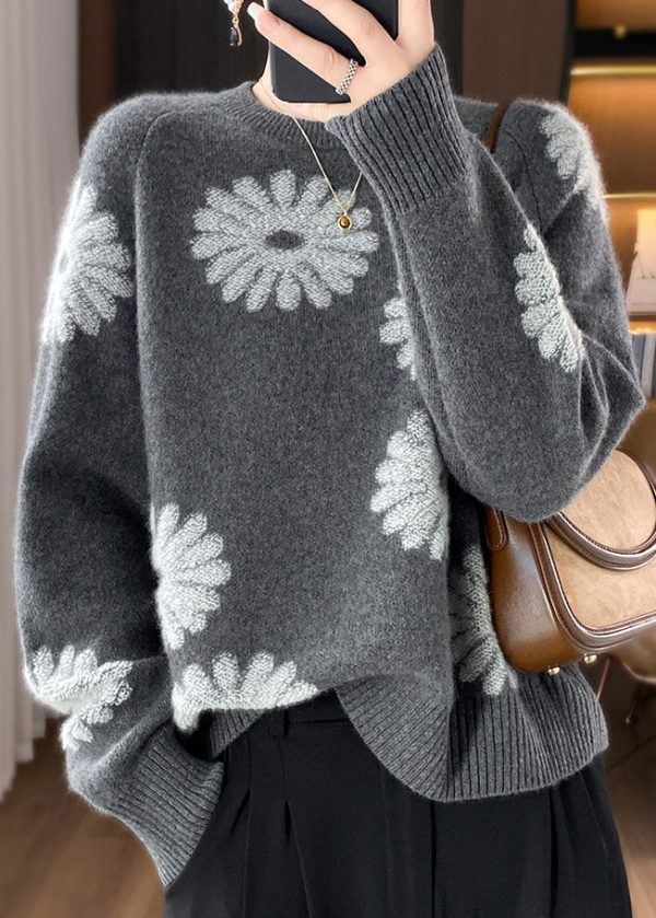 Handmade Chocolate O Neck Jacquard Woolen Sweaters Spring - Image 2