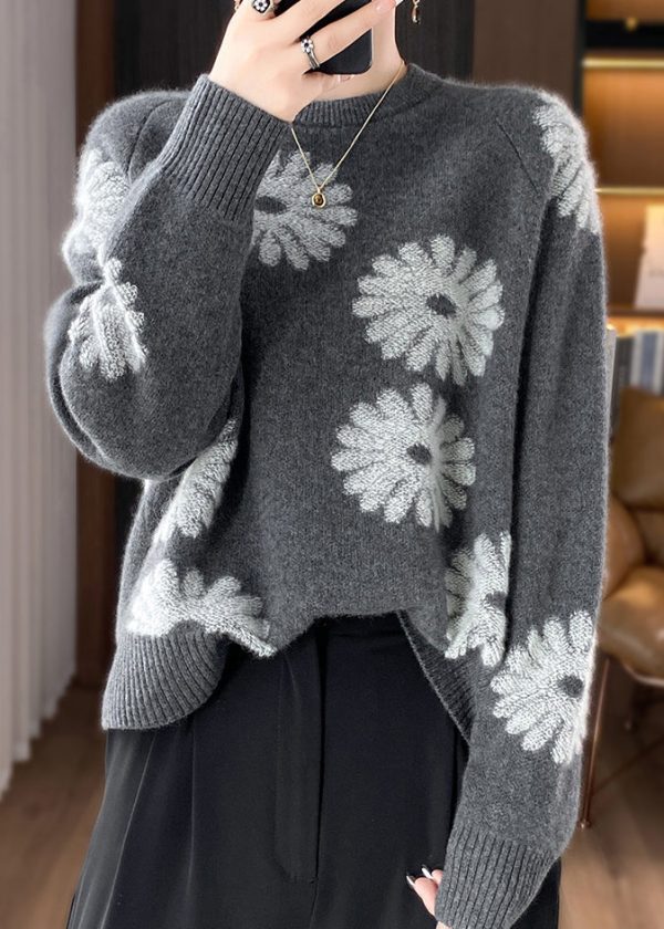Handmade Chocolate O Neck Jacquard Woolen Sweaters Spring - Image 4