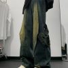 Handmade Denim Blue Pockets Patchwork Men Straight Pants Summer
