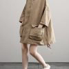 Handmade Summer Khaki Linen Dresses Hoodie Dress