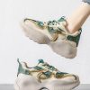 Handmade Green Cowhide Leather Lace Up High Wedge Heels Shoes