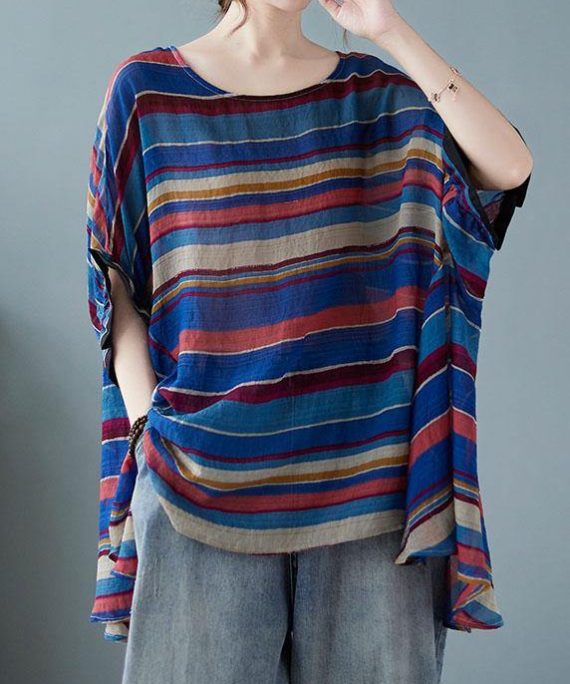 Handmade Purple Asymmetric Striped T-Shirt