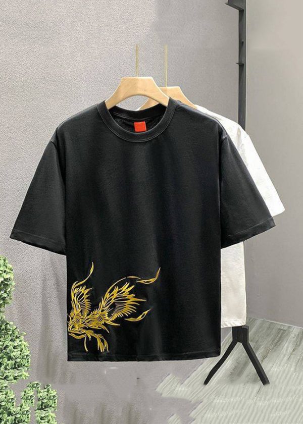 Handmade White O-Neck Embroideried Cotton T Shirts Men Summer - Image 4