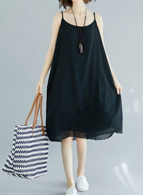 Handmade black chiffon clothes For Women Spaghetti Strap Maxi Summer Dress