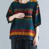 Handmade o neck Batwing Sleeve linen spring clothes For Women rainbow shirts