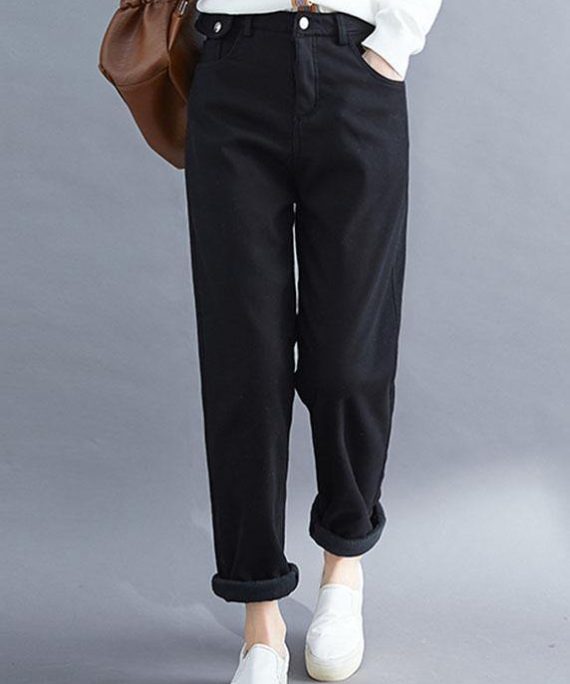 Handmade spring wild trousers oversize black Gifts pockets pants
