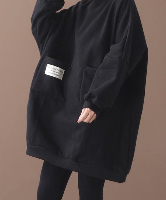 Handmade two pockets Cotton o neck clothes For Women Shape black Dresses