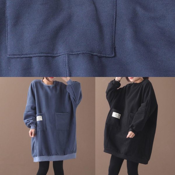 Handmade two pockets Cotton o neck clothes For Women Shape black Dresses - Image 5