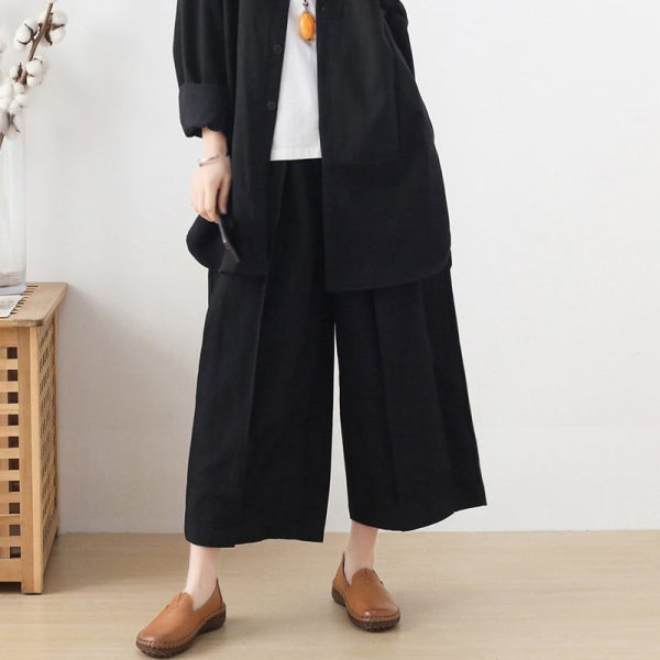 Handmade Spring Wide Leg Pants Loose Black Photography Elastic Waist Pants - Image 2