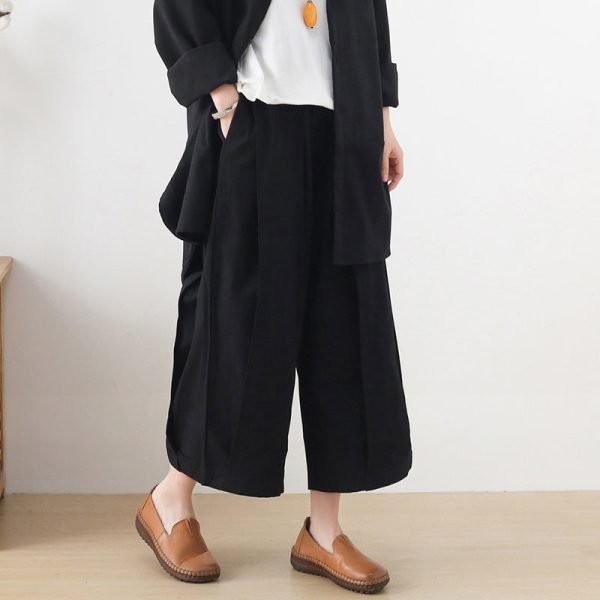 Handmade Spring Wide Leg Pants Loose Black Photography Elastic Waist Pants - Image 3