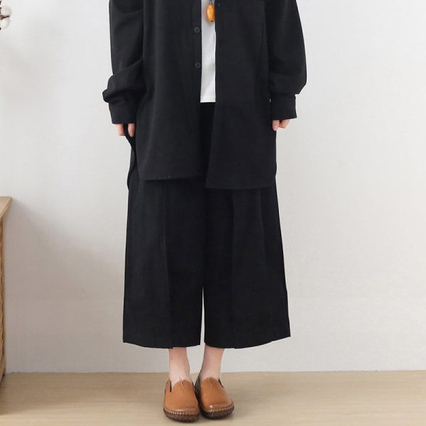 Handmade Spring Wide Leg Pants Loose Black Photography Elastic Waist Pants - Image 4