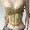 Hot Light Green Tie Waist Tulle Tops Summer