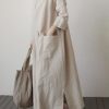 Italian Beige Cinched side open Linen Robe Dresses Spring