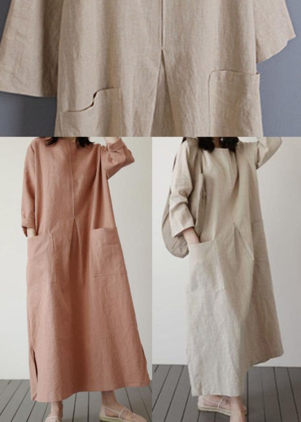 Italian Beige Cinched side open Linen Robe Dresses Spring - Image 5