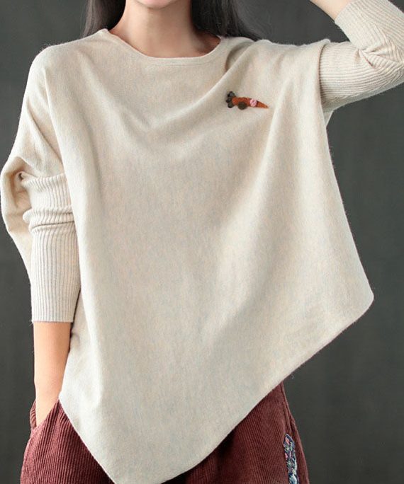 Italian Beige O-Neck Asymmetrical Knit tops Spring