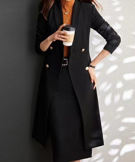 Italian Black Double Breast Silm Fit Coat Outwear Spring
