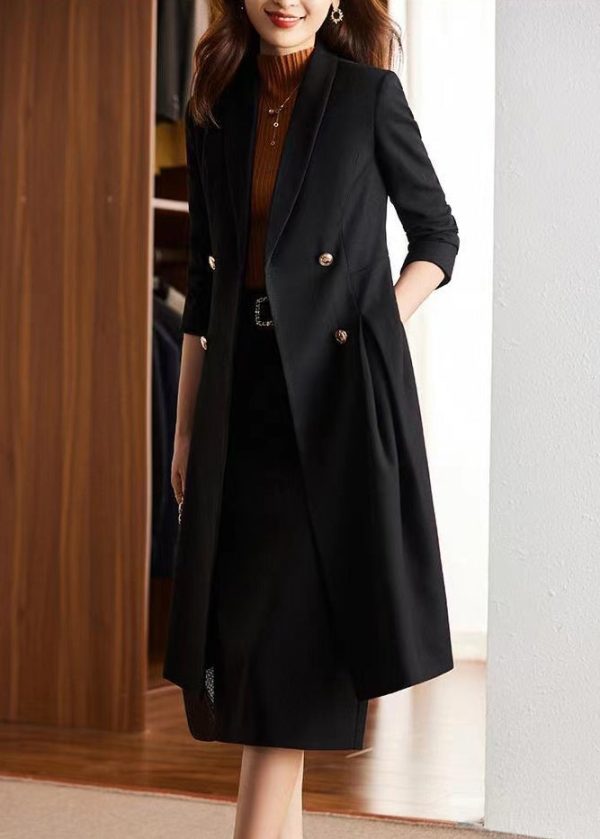 Italian Black Double Breast Silm Fit Coat Outwear Spring - Image 3