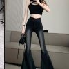 Italian Black High Waist Denim Flared Pants Trousers Spring