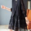 Italian Black Jacquard Patchwork False Two Pieces Knit Short Dress Spring