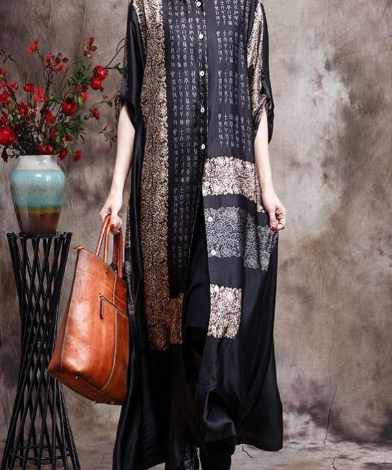 Comfy Italian Black Print Long Silk Dress Cardigan - Limited Stock
