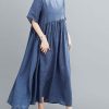 Italian Blue Pockets Maxi Dresses Short Sleeve Summer