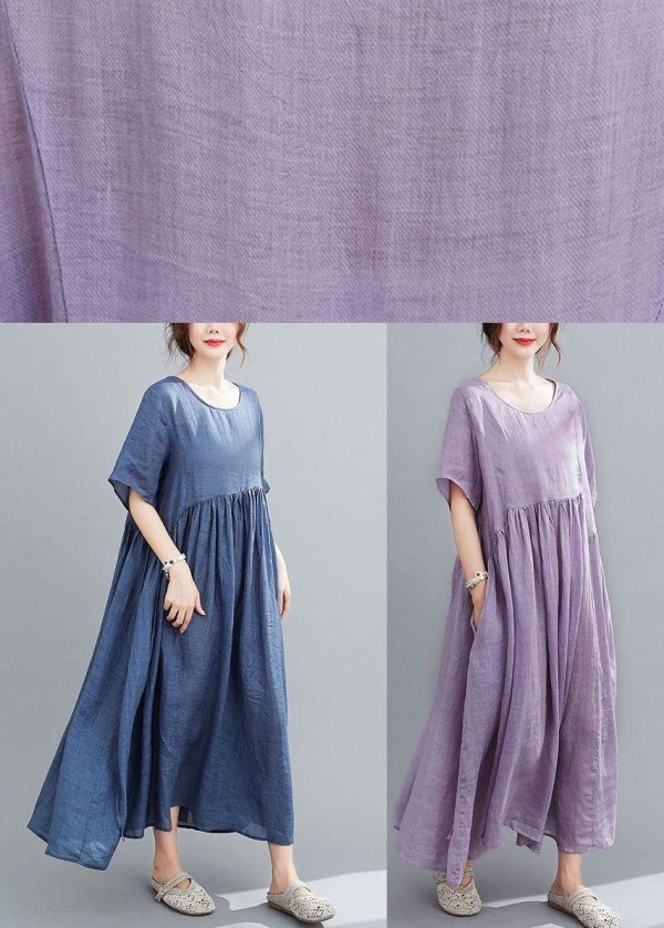 Italian Blue Pockets Maxi Dresses Short Sleeve Summer - Image 5