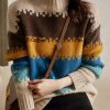 Italian Colorblock Hign Neck Thick Cozy Knit Sweater Spring
