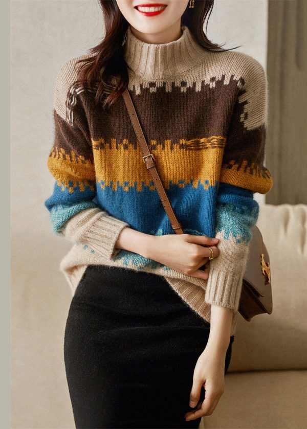 Italian Colorblock Hign Neck Thick Cozy Knit Sweater Spring - Image 2