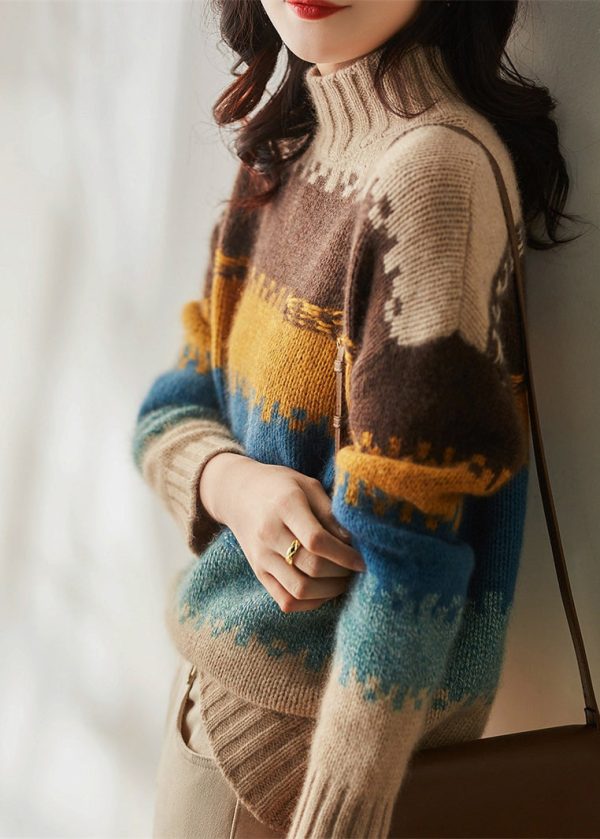 Italian Colorblock Hign Neck Thick Cozy Knit Sweater Spring - Image 3