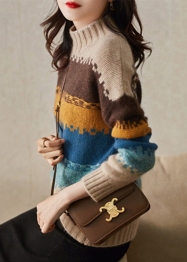 Italian Colorblock Hign Neck Thick Cozy Knit Sweater Spring - Image 4