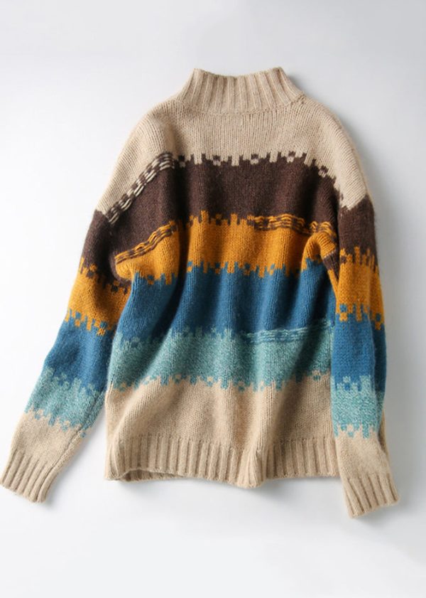 Italian Colorblock Hign Neck Thick Cozy Knit Sweater Spring - Image 5