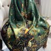 Italian Green Print Women Comfy Silk Scarf