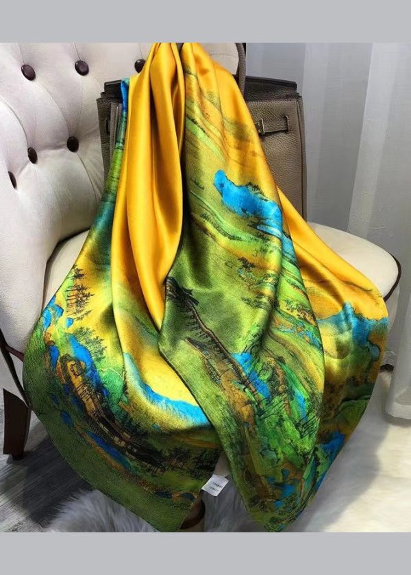 Italian Green Print Women Comfy Silk Scarf - Image 2