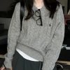 Italian Grey O Neck Cozy Warm Cable Knit Sweater Spring
